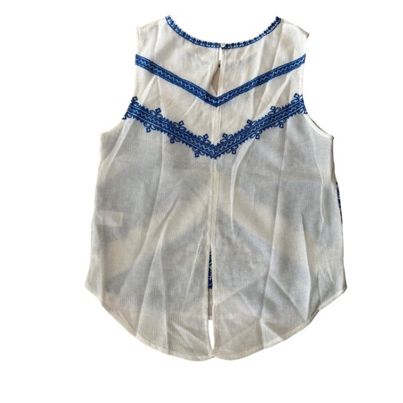 Love Sam Embroidered White & Blue Sleeveless High-Low Top XS Cotton - Picture 7 of 8